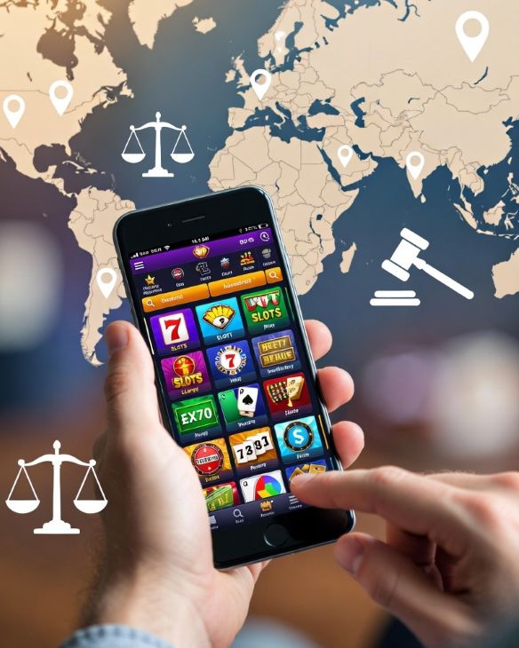 conceptual image showing international gambling laws and mobile apps