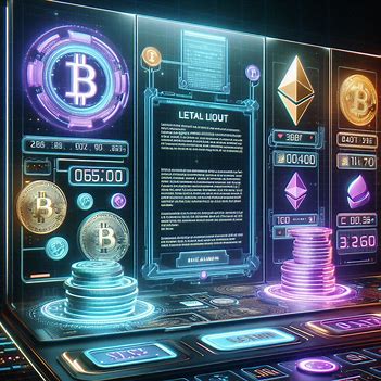 digital casino interface with cryptocurrency symbols and legal documents overlay